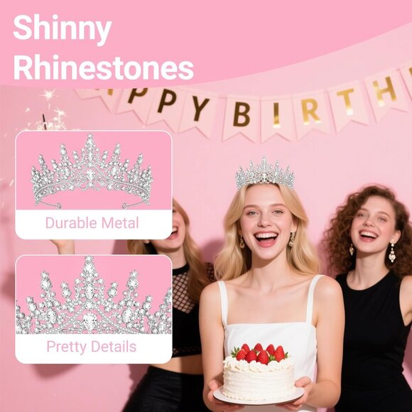 Tiara Crown for Women, Headband Hair Accessories for Birthday Wedding Party Cost - Picture 5 of 6